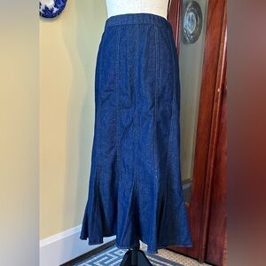 Studio West | VTG Cotton Paneled Denim Midi Flare Skirt - Boho Western, Size L